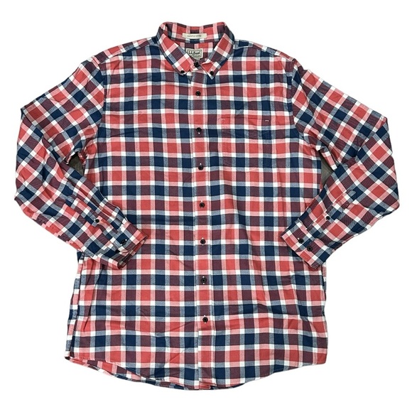 Men's L.L. Bean Large Tall Button Front Shirt Plaid Red Blue Long Sleeve Casual - Picture 7 of 11